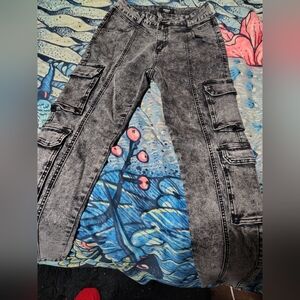 Black Acid Wash Cargo Skinny Jeans/ SZ Med/ American Bazi/ Stretch/ NWOT